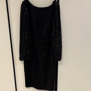 Elegant Black Dress with Sequin Sleeves